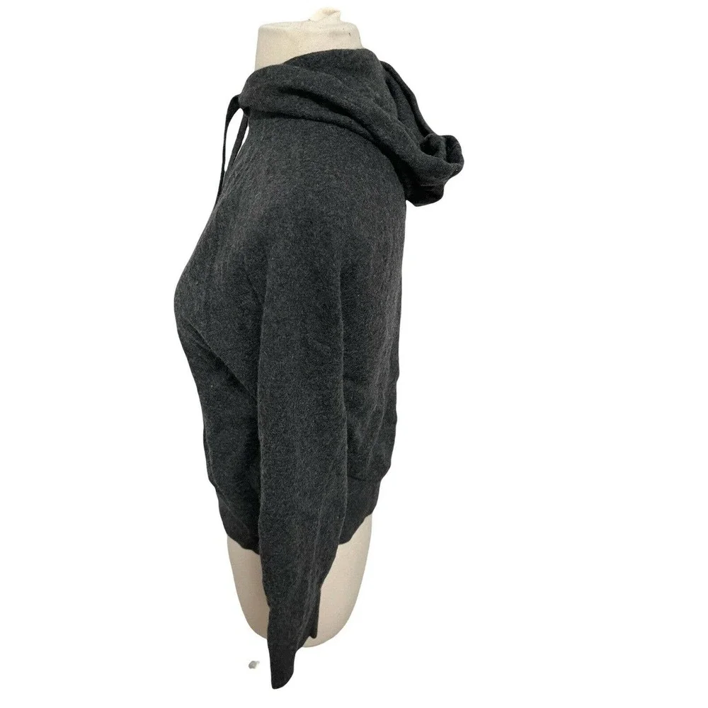 Banana Republic Hoodie Sweater Gray Italian Merino Wool V Neck Pullover - Picture 3 of 10